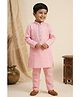 Lagorii Linen Woven Full Sleeves Mirror Work Placket Detailed Kurta & Pyjama Set - Pink