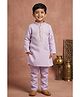 Lagorii Linen Woven Full Sleeves Solid Kurta Pyjama Set - Lavender