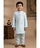 Lagorii Linen Woven Full Sleeves Mirror Work Placket Detailed Kurta & Pyjama Set - Blue