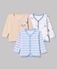 Babyhug 100% Cotton Interlock Knit Front Open Striped Jhablas With Vehicle Print Pack of 3 - Light Blue, White & Peach