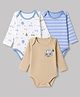 Babyhug 100% Cotton Interlock Knit Full Sleeves Striped Onesies  With Car Print Pack of 3 - White, Light Blue & Beige