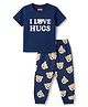 Babyhug Cotton Knit Half Sleeves T-Shirt & Pyjama Night Suit Bear & Text Print -Navy