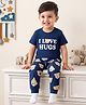 Babyhug Cotton Knit Half Sleeves T-Shirt & Pyjama Night Suit Bear & Text Print -Navy