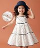 Kookie Kids Viscose Woven Sleeveless Floral Printed Tiered Smocked  Frock - White