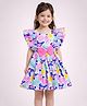 Rare Juniors Cotton Woven Frill Sleeves Floral & Butterfly Printed Bow Applique Detailed Dress - Light Blue
