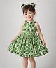 Rare Juniors Cotton Woven Sleeveless Abstract Printed Bow Applique Detailed Dress - Green