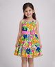 Rare Juniors Cotton Woven Sleeveless Floral Printed Bow Applique Detailed Dress - Green & Pink