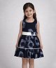 Rare Juniors Cotton Woven Sleeveless Floral Printed & Bow Applique Detailed Layered Dress - Black