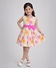 Rare Juniors Cotton Woven Sleeveless Floral Printed & Bow Applique Detailed Pleated Dress - Beige & Pink