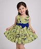 Rare Juniors Cotton Woven Sleeveless Floral Printed & Bow Applique Detailed Pleated Dress - Olive Green