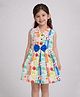 Rare Juniors Cotton Woven Sleeveless Tropical Theme Printed & Bow Applique Detailed Pleated Dress - White