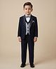 Rare Juniors Cotton Woven Full Sleeves Brooch Detailed & Textured 4 Piece Part Suit Set With Bow - Navy Blue