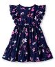 Kookie Kids Woven Frill Sleeves Frock Floral Print - Navy Blue