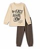 Primo Gino 100% Cotton Knit Full Sleeves T -Shirt & Pyjama Night Suit with Text Print - Beige & Brown