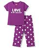 Babyhug Cotton Knit Half Sleeves Floral & Text Printed T-Shirt & Pyjama Night Suit - Purple