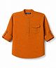 Pine Kids Cotton Woven Full Sleeves Mandarin Collar Solid Kurta Shirt - Orange