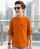 Pine Kids Cotton Woven Full Sleeves Mandarin Collar Solid Kurta Shirt - Orange
