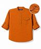 Pine Kids Cotton Woven Full Sleeves Mandarin Collar Solid Kurta Shirt - Orange