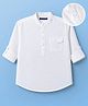 Pine Kids Cotton Woven Full Sleeves Mandarin Collar Solid Kurta Shirt - White