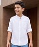 Pine Kids Cotton Woven Solid Shirts Mandarin Collar Roll Up Sleeves White 12-14 Years