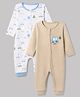 Babyhug 100% Cotton Interlock Knit Full Sleeves Rompers With Vehicle Print Pack of 2 - White & Beige
