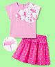 OLLINGTON ST. Cotton Knit Dolman Sleeve Top With Floral Print & Polka Dots Printed  Skirts - Pink