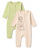 Babyhug 100% Cotton Interlock Knit Full Sleeves Rompers With Animal Print Pack of 2- Beige & Light Green