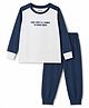 Primo Gino Cotton Knit Color Block Full Sleeves Text Print T -Shirt With Solid Pyjama Night Suit- Grey &  Blue