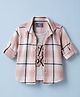Dapper Dudes Cotton Woven Full Sleeves Checked Shirt With Attached Tee Peach 6-7 Years