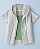 Dapper Dudes Cotton Woven Half Sleeves Striped Hooded Shirt with Attached Tee Green 12-24 Months