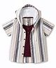Dapper Dudes Woven Half Sleeves Hooded Striped Shirt With Attached Tee - Maroon