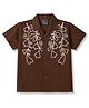 Dapper Dudes Cotton Woven Shirt Half Sleeves Floral Embroidered Brown 3-4 Years