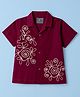 Dapper Dudes Cotton Woven Half Sleeves Floral Embroidered Shirt Maroon 12-24 Months