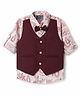 Dapper Dudes Woven Full Sleeves Floral Printed Shirt With Attached Waistcoat & Bow - Maroon