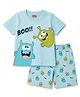 Babyhug 100% Cotton Knit Half Sleeves Monster Printed T-Shirt & Shorts Night Suit -Blue