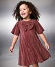 Kookie Kids Woven Half Sleeves Solid Party Frock With Bow Applique - Maroon