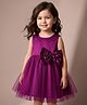 Kookie Kids Woven Sleeveless Solid Colour Fit & Flare Party Dress with Sequinned Bow Applique - Purple