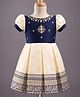 Enfance Silk Woven Half Sleeves Banarasi Printed & Floral Embroidered Pattu Pavdai Dress - Navy Blue