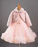 Enfance Net Woven Party Dress with Full Sleeves Fur Jacket - Peach
