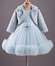 Enfance Net Woven Party Dress with Full Sleeves Fur Jacket - Grey