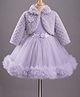 Enfance Net Woven Party Dress with Full Sleeves Fur Jacket - Purple