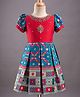 Enfance Silk Woven Half Sleeves Banarasi Printed & Floral Embroidered Pattu Padvai Dress - Dark Pink