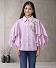 ISHTI Rayon Woven Ruffled Sleeves Floral Embroidered Shirt - Purple