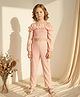 ISHTI Cotton Blend Woven Full Sleeves Smocked Top & Pants Set - Pink