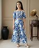 ISHTI Cotton Woven Off Shoulder Sleeves Floral Printed  Top & Palazzo Set - Blue