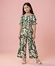 ISHTI Cotton Woven Half Puffed Sleeves Abstract Printed Smocked Top & Pants - Green