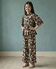 ISHTI Cotton Woven Half Sleeves Floral Printed Peplum Top & Palazzo Set - Black