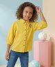 ISHTI Cotton Woven Three Fourth Puffed Sleeves Floral Applique Detailed Shirt - Yellow