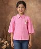 ISHTI Cotton Woven Three Fourth Sleeves Floral Applique Detailed Textured Shirt - Pink