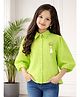 ISHTI Cotton Blend Woven Three Fourth Sleeves Floral Applique Detailed Shirt - Green